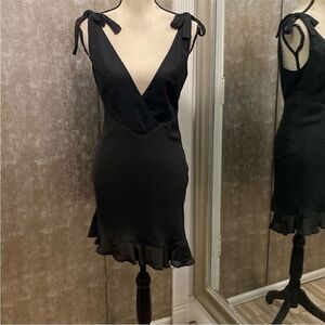 NBD Black Tie-Strap Mini Dress, S